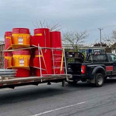 Red Superchutes on a trailer. Red Superchutes on a trailer.