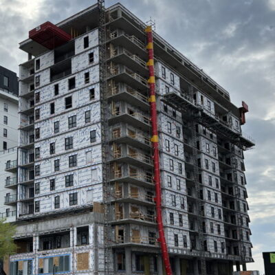 Red Superchute installed on a high rise. Red Superchute installed on a high rise.